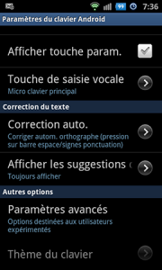 paramétrer l'usage du clavier sur Android 4.0 b